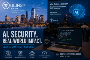 and application security, with a speaker presenting patch generation concepts to an audience.